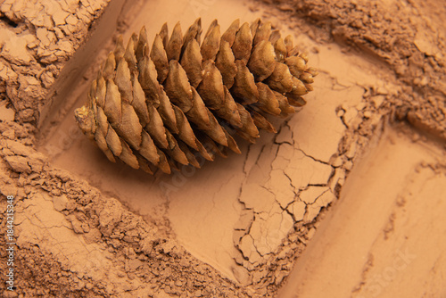 The patterns formed by clay, sand, and soil are embellished with pine cone props. The layout is simple and has Middle Eastern and American Western styles, which are relatively simple. The design inclu