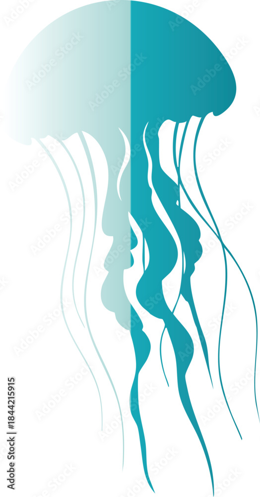 Fototapeta premium A stylized of a jellyfish with half light blue and half dark teal color scheme
