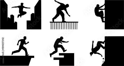 Parkour silhouette, Jumping parkour silhouette, Parkour, Parkour vector illustration