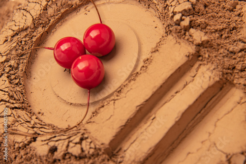 The pattern formed by clay, sand, and soil is embellished with a few red wild fruits. The layout is simple, and the design includes pages, homepage, packaging, books, business cards, and more