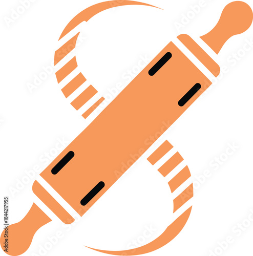 Single Baking Icon with Rolling Pin Flat Vector Illustration for Cooking Domestic Life and Food Preparation.