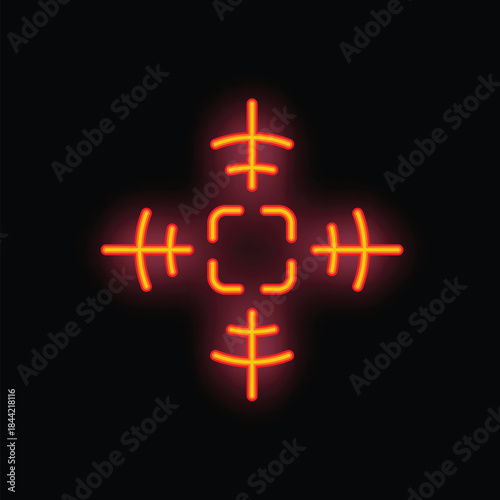Glowing neon target sign is isolated on a dark background, creating a vivid and attention grabbing visual