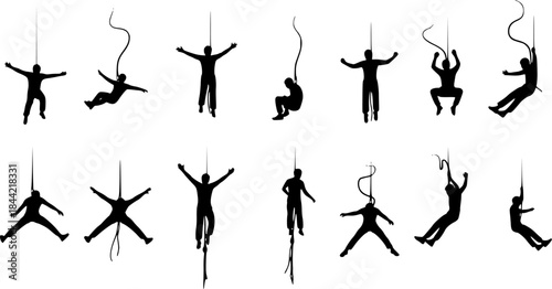 Bungee jumping silhouette, Bungee jumping vector, Bungee jumping, Bungee jumper vector silhouettes