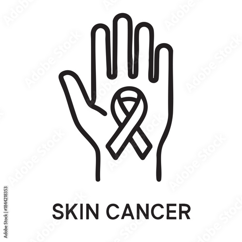 An open hand displaying a grey cancer awareness ribbon representing support for skin cancer research and prevention