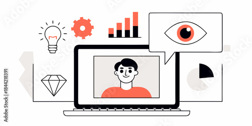 Digital innovation concepts of analysis creativity and human connection displayed on screen