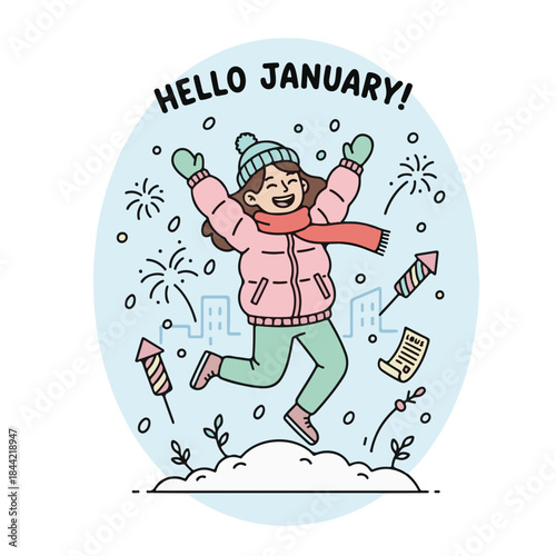 happy woman enjoying early January after celebrating New Year