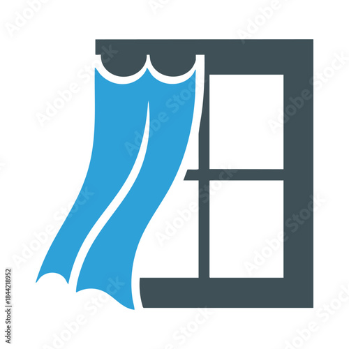 Blue curtain over window Vector