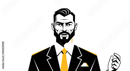 Professional man portrait with beard suit and tie vector illustration