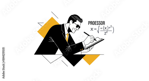 Professional writing formulas on digital tablet in modern illustration style