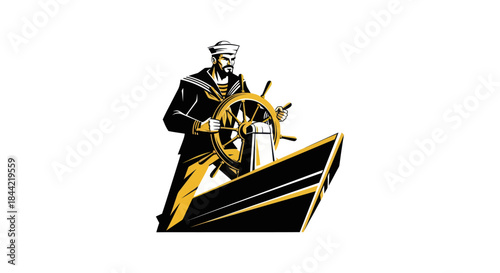 Sailor at helm illustration marine navigation and maritime concept