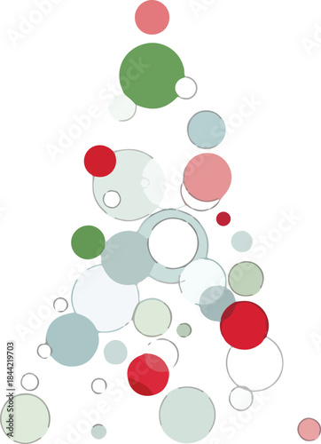 Abstract Christmas tree shape formed by overlapping semitransparent colored and outlined circles