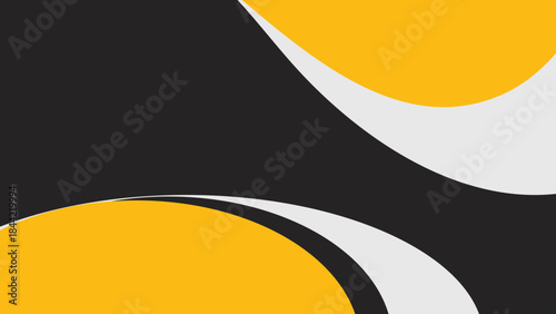 a black and yellow abstract background with a white and yellow swirl