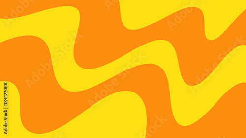 a yellow and orange wavy background with a black and white cat