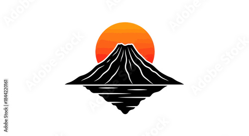 Silhouette of mountain and sun nature symbol vector illustration