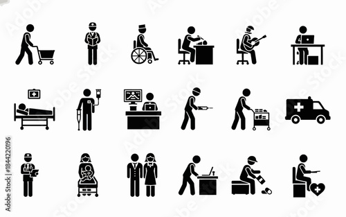 Medical Professionals Performing Various Tasks in Healthcare Setting