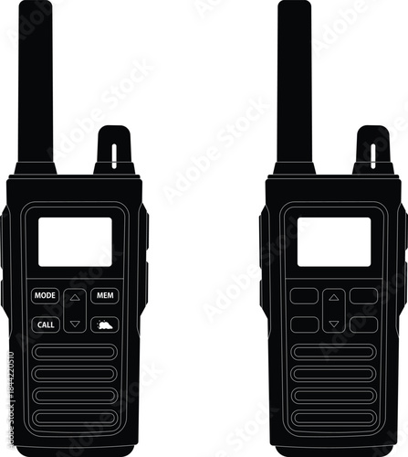 Cordless walkie talkie silhouette front view vector illustration. 