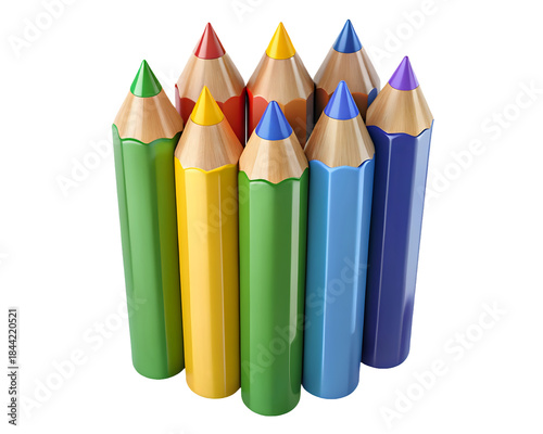 colored pencils ,isolated on transparent png 3d style