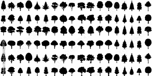A collection of various silhouetted tree shapes arranged in a grid pattern