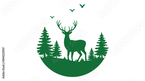 Forest scene with deer and birds Vector