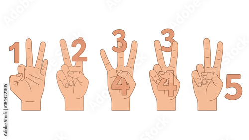 Fingers Showing Numbers 1 to 5 in a Clean and Simple Graphic Style