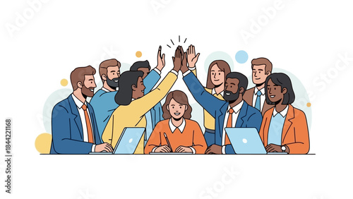 Diverse Business Team High Fiving Celebrating Success and Teamwork Collaboration