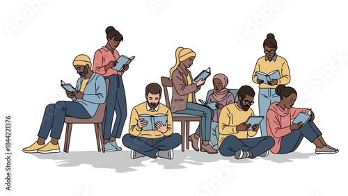 Diverse Group of People Reading Books Together, Relaxed Casual Gathering