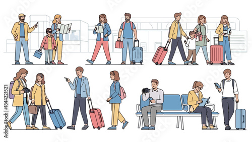 Diverse Group of Travelers with Luggage at an Airport Terminal or Station