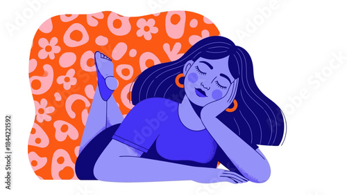 Stylish Abstract Illustration of a Woman Relaxing on a Patterned