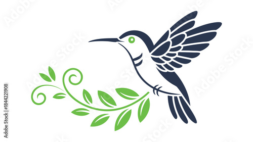 Hummingbird feeding from leaf Vector