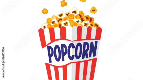 Classic Red and White Striped Popcorn Box Overflowing with Snacks