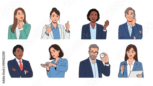 Diverse Business Professionals in Modern Attire Posing in a Grid Layout