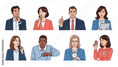 Diverse Business People with Expressive Faces Showing Thought and Emotion
