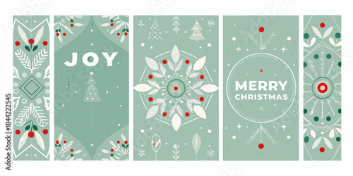 Festive christmas banners with botanical elements and holiday greetings
