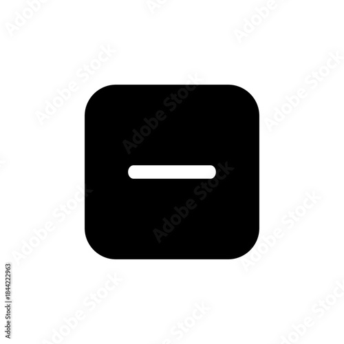 Minimalist black square with white minus line icon for user interface design