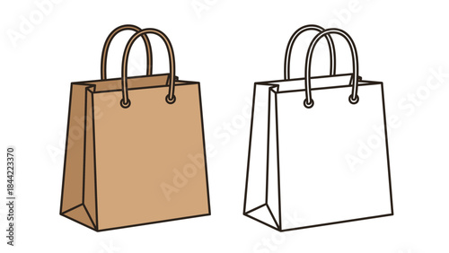 Brown paper shopping bag isolated on white background