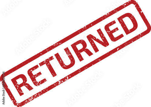 Grunge style red stamp with the word RETURNED diagonally placed on a simple white surface