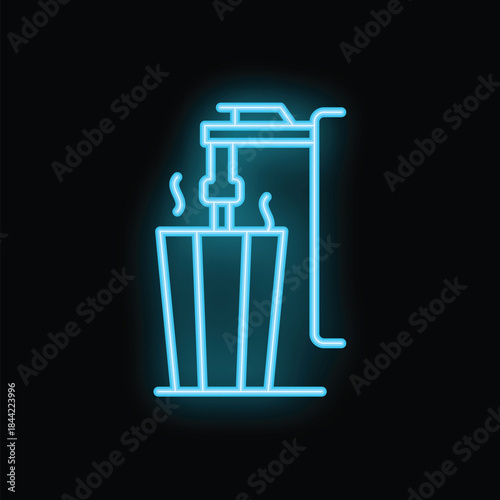 Blue glowing neon line water cooler for office and home water dispenser icon isolated on black background