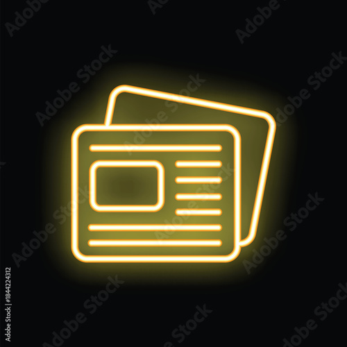 Yellow neon icon representing newspapers is glowing on a dark background