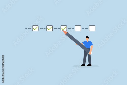 Project tracking, businessman project manager tick project checklist progress.