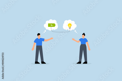 Mentor, businessman mentor help employee to get new light bulb idea.