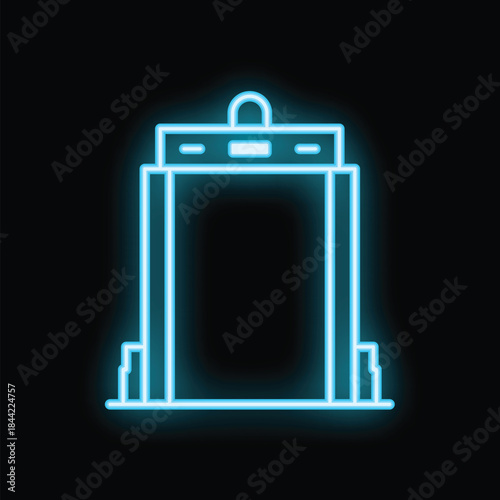 Glowing neon line metal detector icon isolated on black background. Vector illustration