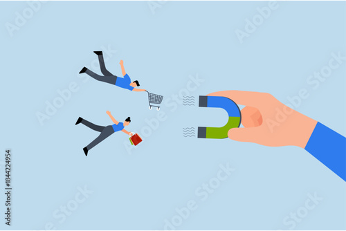 Customer magnet, store owner uses horseshoe magnet to draw in customers