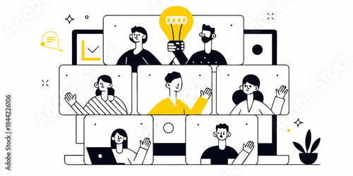 Virtual meeting with a bright idea and diverse participants online