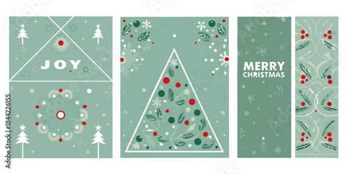 Festive christmas card designs with trees snowflakes and joyful holiday greetings