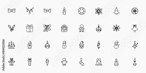 Collection of delicate christmas icons in a simple line art style