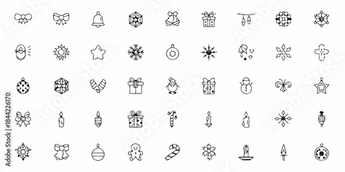 Collection of various decorative line icons featuring festive and ornamental designs