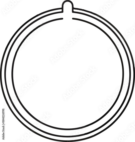 Black and white line drawing of a circular open bracelet or ring with a small loop protrusion at the top center