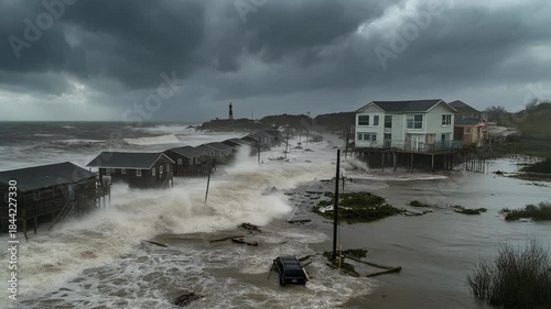 Coastal Flooding and Stormy Weather Aerial View