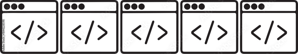 Obraz premium Five identical browser window each displaying the code tag symbol indicating programming web development and digital creation also transparent background