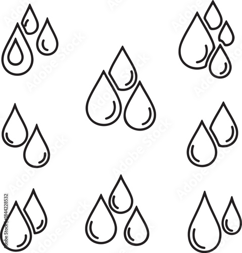 Clusters of water drop in various arrangements and sizes, illustrating liquid and moisture droplet also transparent background